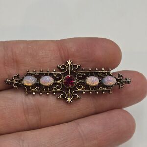 Vintage Sarah Coventry Early Faux Opal Cabochons Bar Brooch Pin Sterling Pink